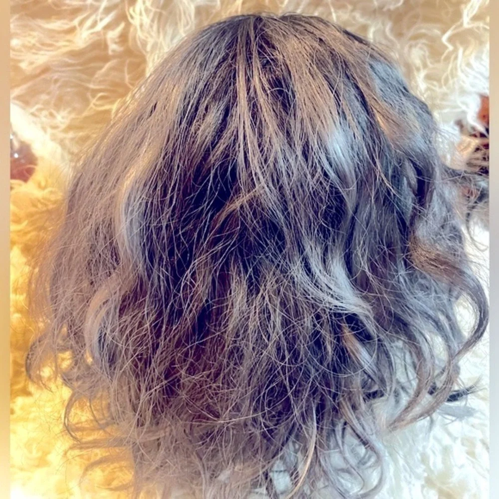 Sepia Short Wavy Salt and Pepper Bob Wig - Curly Full Cap